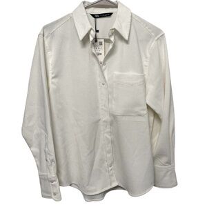 Zara White Casual Button Down Shirt Crisp Cotton